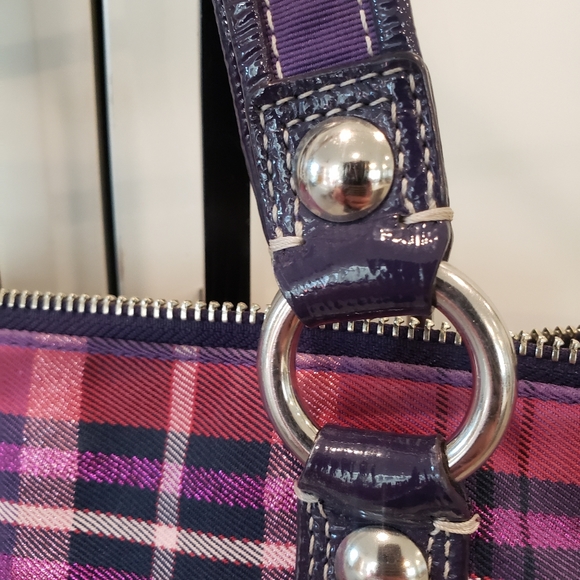 Coach Poppy Purple Plaid Tartan Glam Tote - Picture 14 of 16